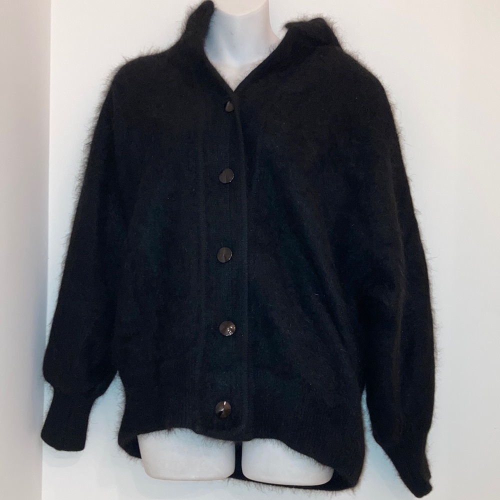 Vintage Stillman Studio Black Angora Luxury Cardigan Coat